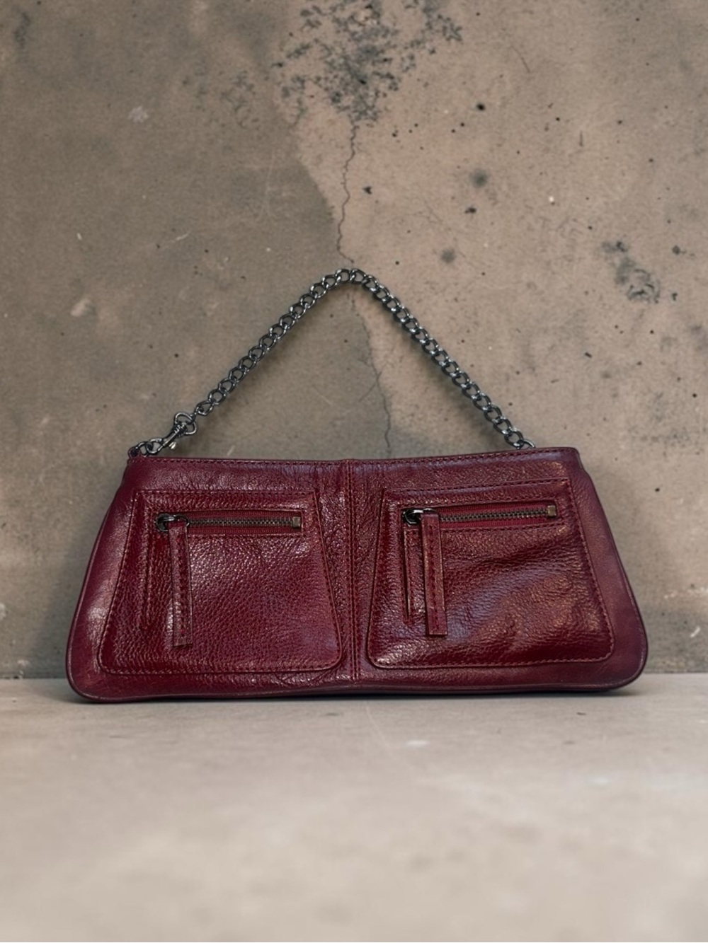 Latico Leather Zip Clutch Wristlet Bag Vintage Ruby Red